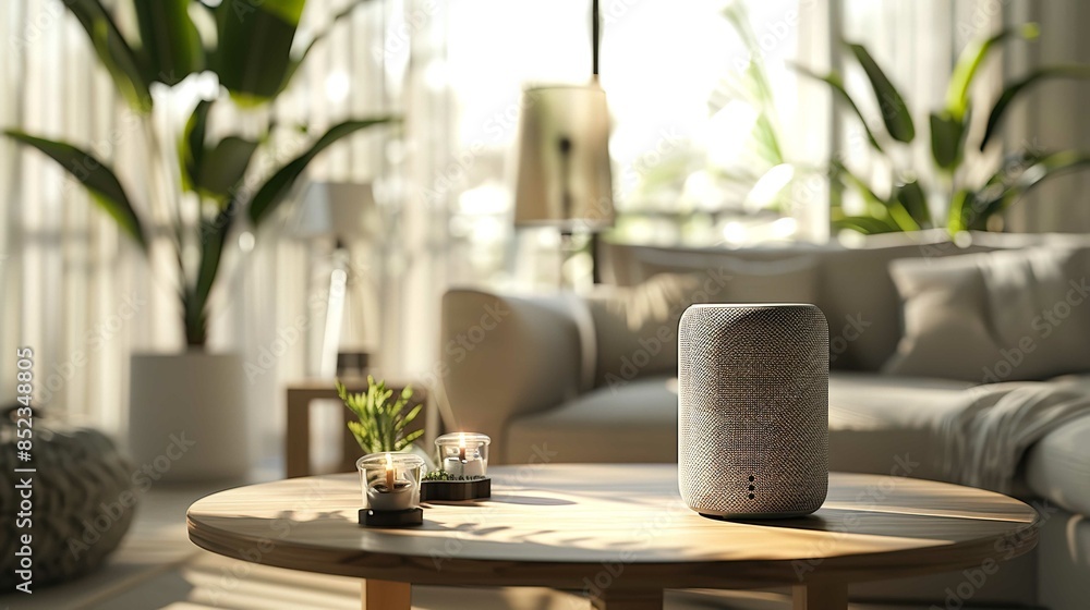 Minimalistic Bluetooth Speaker on a Table in a Living Minimalistic Bluetooth Speaker on a Table in a Living