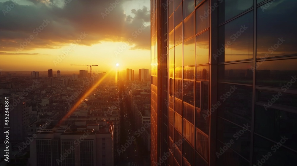 View from a tall building overlooking city buildings at sunset.generate ai View from a tall building overlooking city buildings at sunset.generate ai