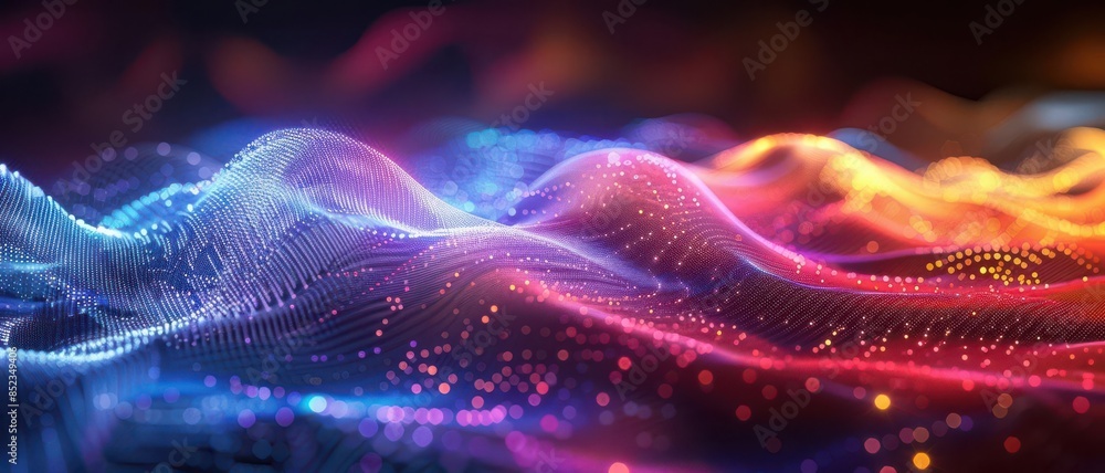 Fototapeta premium holographic digital waves, rainbow colors, shimmering effect