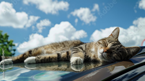 Sleeping Cat Enjoying a Nap on Car Roof