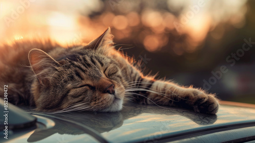 Sleeping Cat Enjoying a Nap on Car Roof