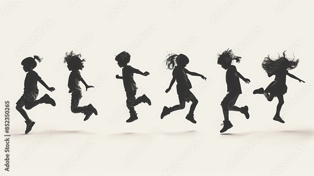 Silhouette of happy children jumping. Silhouette of happy children jumping.
