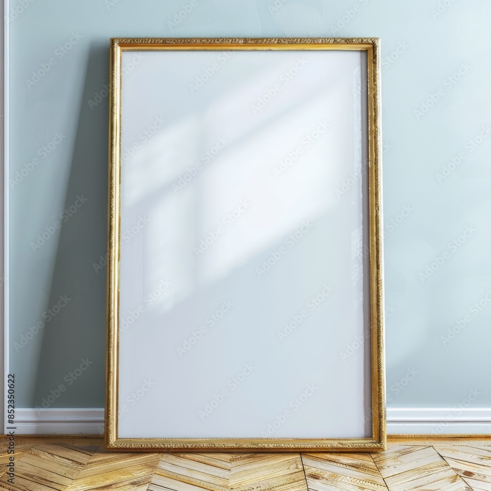 a large blank picture frame leaning against a light wall - mockup template a large blank picture frame leaning against a light wall - mockup template