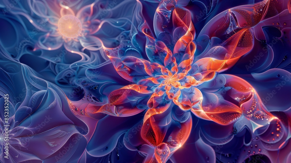 Abstract background of detailed fractal flower with glowing, vibrant colors. Abstract background of detailed fractal flower with glowing, vibrant colors.