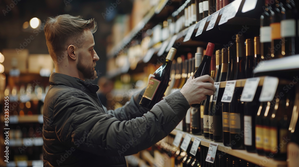 A Man Looking Choosing a Bottle of Wine A Man Looking Choosing a Bottle of Wine