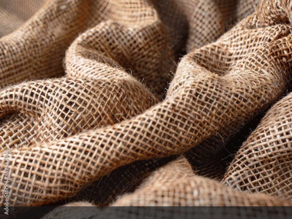 Hyperrealistic natural look macro shot canvas fabric texture background, top view. Macro photo of a jute natural pattern with a soft focus for textile design Hyperrealistic natural look macro shot canvas fabric texture background, top view. Macro photo of a jute natural pattern with a soft focus for textile design
