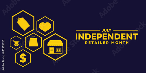 Independent Retailer Month. Great for cards, banners, posters, social media and more. Dark blue background.