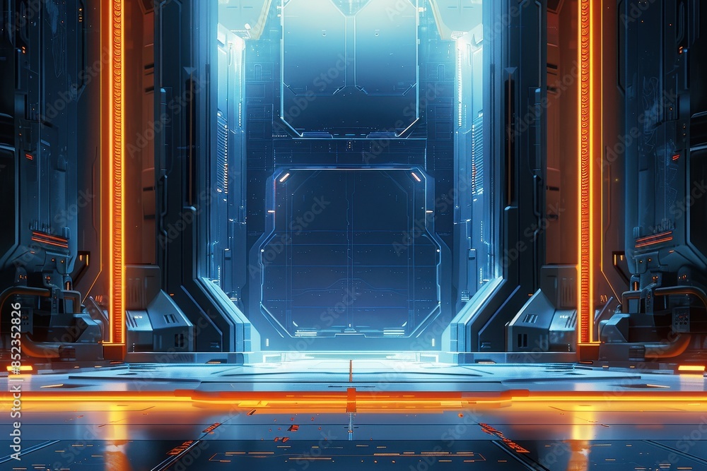 Obraz premium Futuristic Sci-Fi Gateway with Orange and Blue Lights