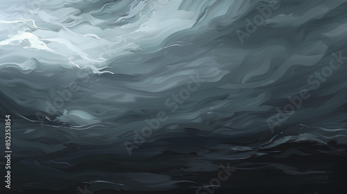 Concept art of deep ocean water, stormy weather, with a dark grey color palette and high contrast, in the digital painting style with brush strokes and a painterly look with rough edges photo