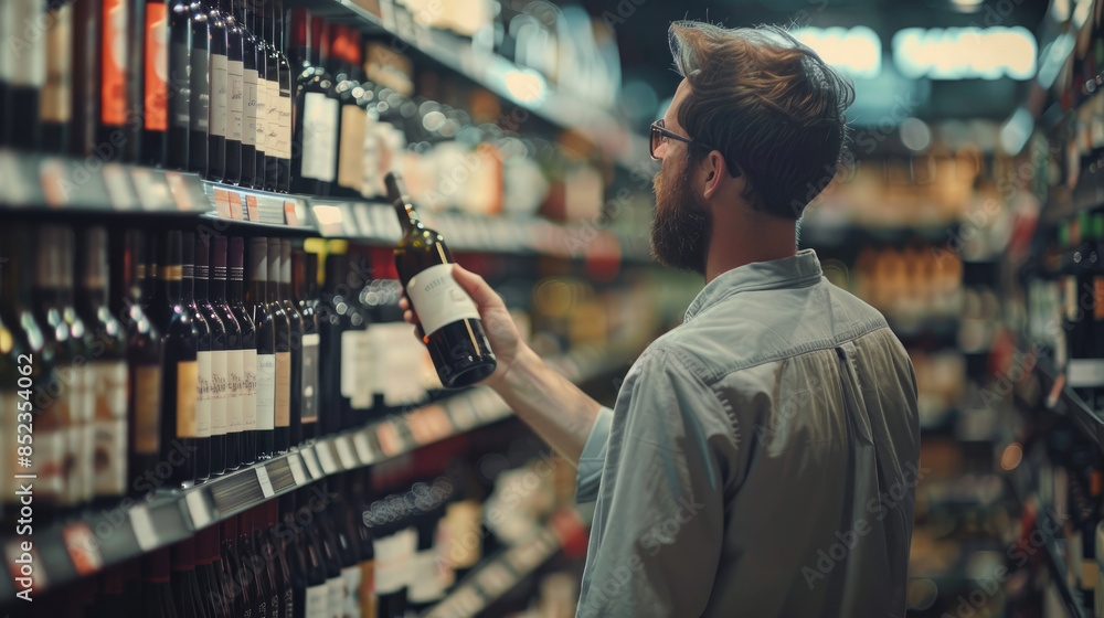 A Man Looking Choosing a Bottle of Wine A Man Looking Choosing a Bottle of Wine