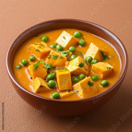 Indian delicious cuisine matar paneer on brown background