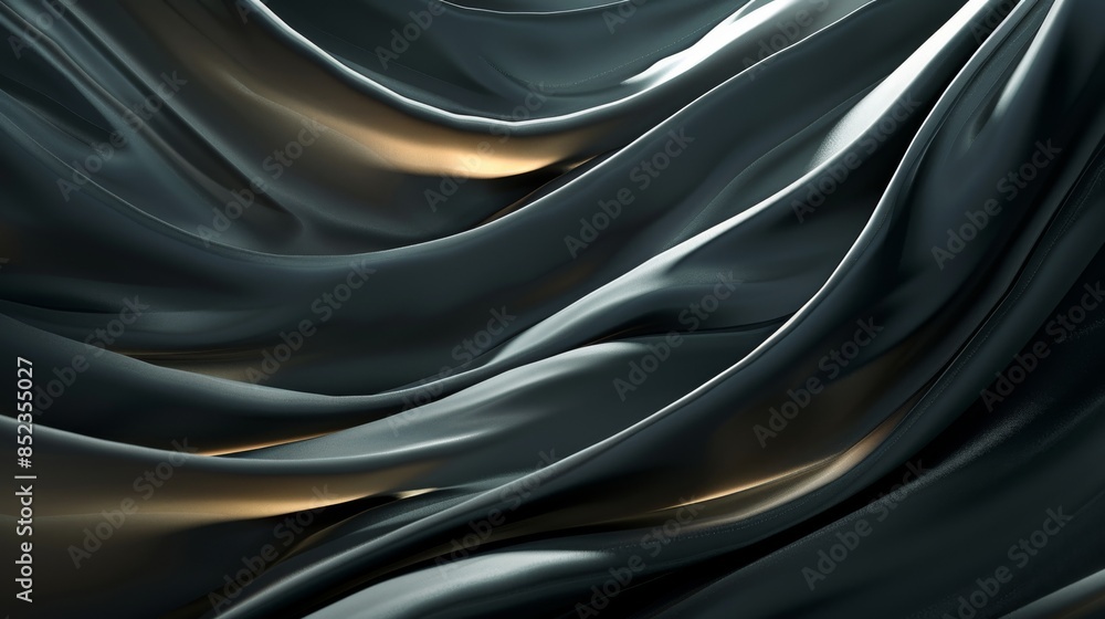 Fototapeta premium Metallic fluid waves in black and orange, forming a dynamic abstract background