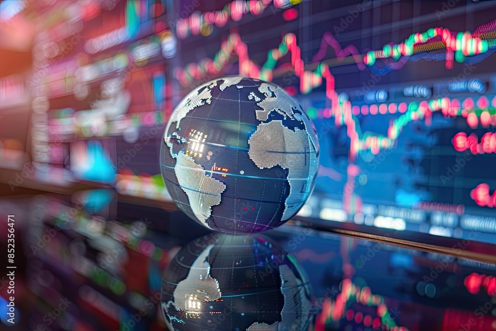 Global stock market fluctuations represented by a spinning globe Global stock market fluctuations represented by a spinning globe