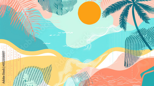 Colorful and Minimalist Abstract Summer Pattern in Flat Colors