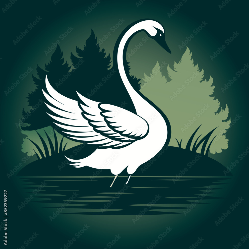 Obraz premium heron on water black silhouette logo svg vector, heron on water icon illustration.