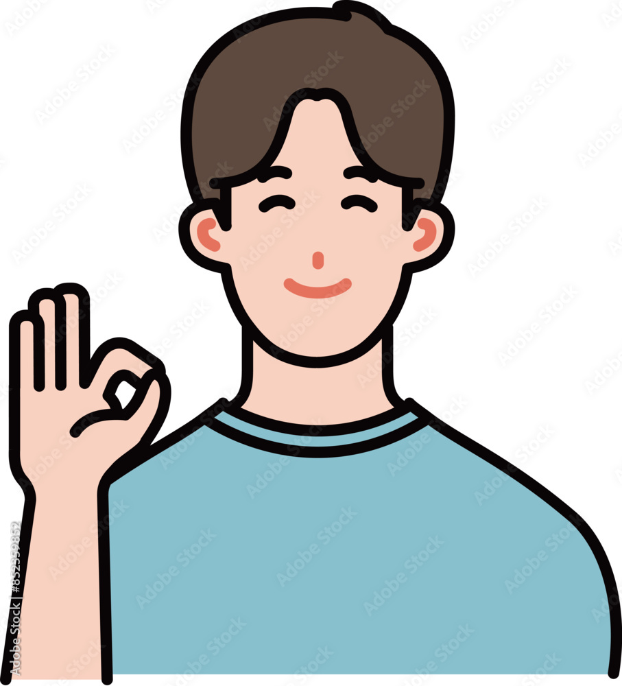 OKサインを出す若い男性のイラスト
