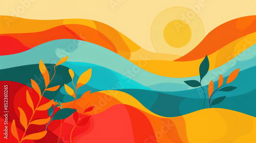 Colorful and Minimalist Abstract Summer Pattern in Flat Colors