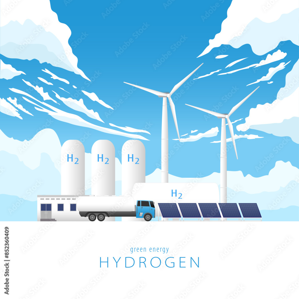 Fototapeta premium hydrogen energy with wind turbine and solarcell