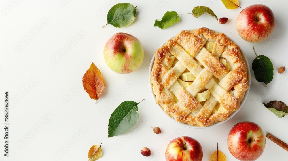 Fototapeta premium Apple pie against a white backdrop