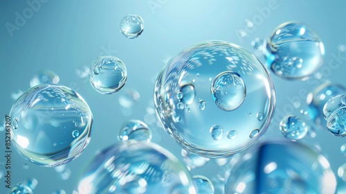 Wallpaper Mural Clear azure fluid effervescing. Collagen elixir effervescing. Beauty essence. Idea for skincare beauty products. 3d graphic. Torontodigital.ca