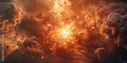 Fiery Cosmic Explosion with Debris and Clouds