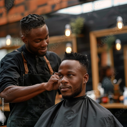 african male barber and customer, barbershop background, Ai generated Images © mohammad