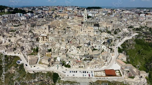Aerial 4K footage of the beautiful town of Matera (Sassi di Matera) in Basilicata, southern Italy