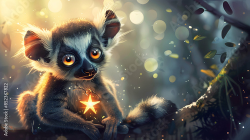 Cute Lemur Holding a Star Illustration