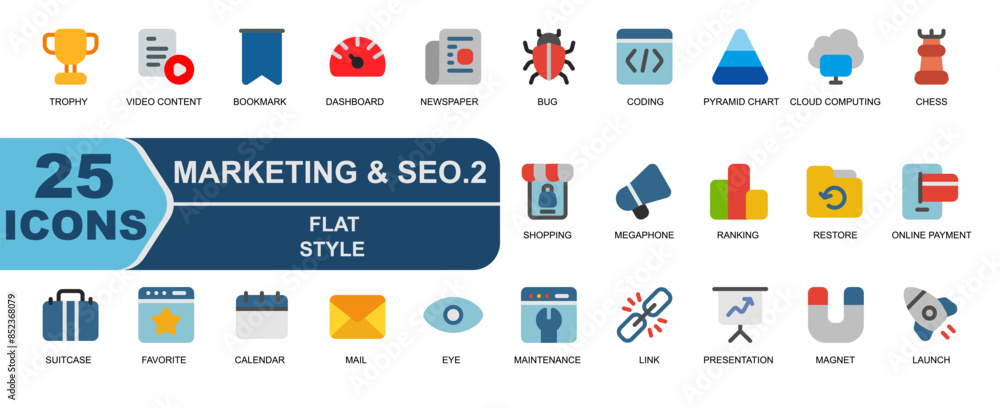 vector flat style collection.seo marketing icons .suitable for apps and web ui. vector flat style collection.seo marketing icons .suitable for apps and web ui.