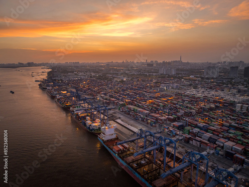 April 16, 2024:  panoramic view of Cat Lai international port, Ho Chi Minh City, Vietnam	