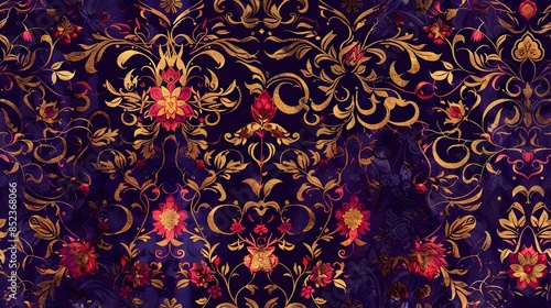 Wallpaper Mural Opulent Diwali Shubh Labh Seamless Pattern with Gilded Calligraphy and Jewel Toned Floral Accents on Luxurious Velvet Background Torontodigital.ca