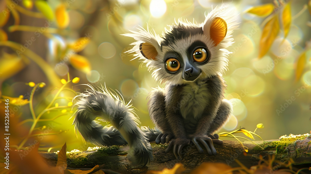Cute Lemur Illustration in Forest Setting Cute Lemur Illustration in Forest Setting