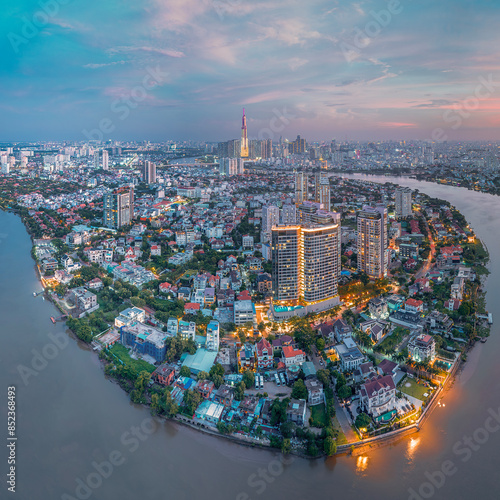 June 3, 2024: panoramic view of Thao Dien area, District 2, Ho Chi Minh City in the afternoon photo