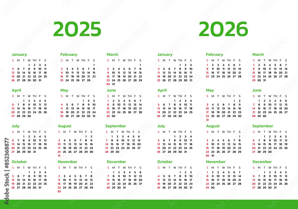 Monthly calendar template for 2025 and 2026 year. Desk calendar 2025 ...