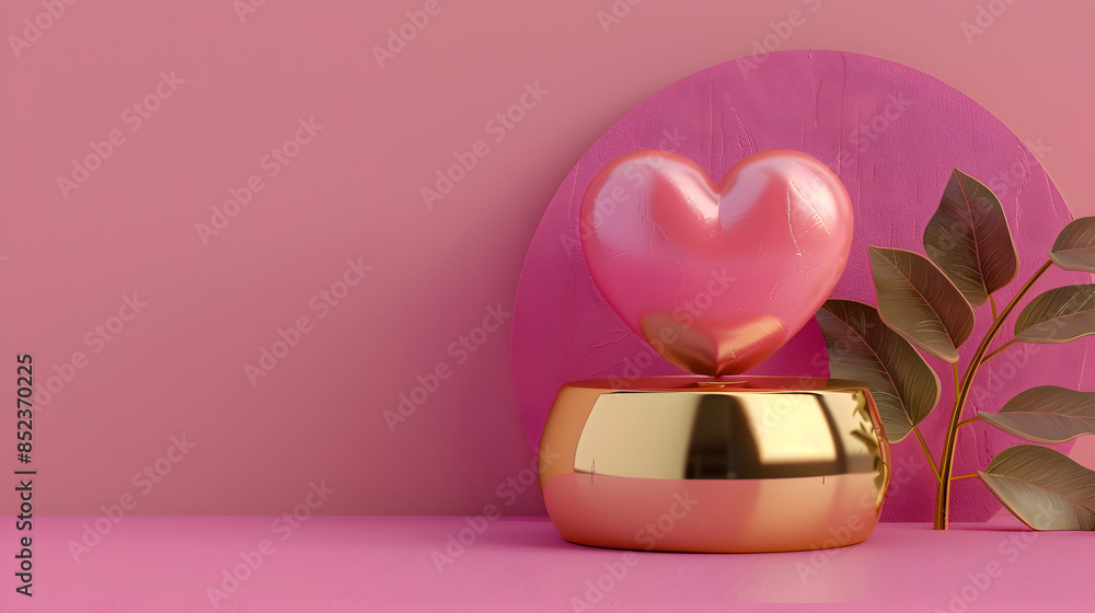 3d render of a pink background with a heart and a podium for valentine ...
