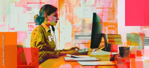 A photo of a businesswoman sitting at her desk and working on her computer. AIGZ01 photo