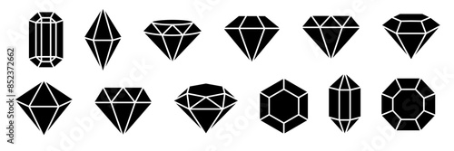 Set of diamonds line in a flat icons style. Abstract black diamond collection icons. Gemstone icons in a linear minimal style. Vector icon logo design diamonds. photo