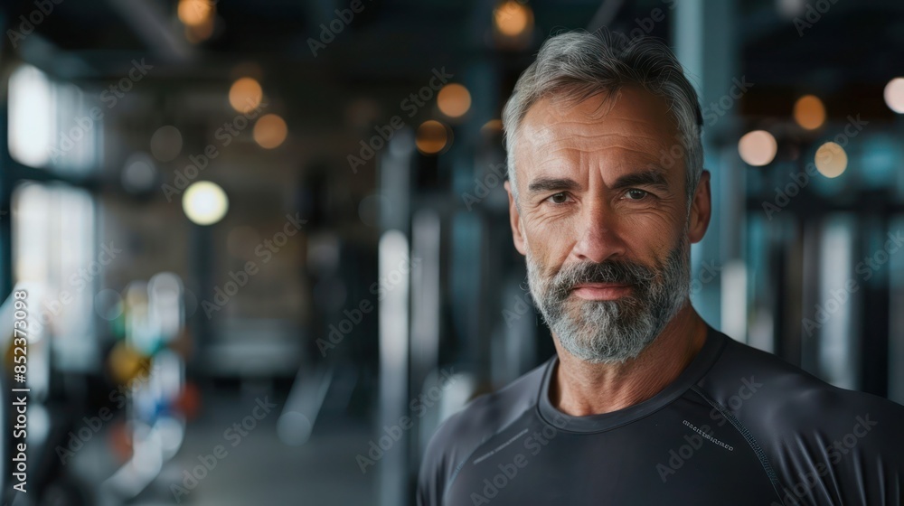Fototapeta premium Fit healthy mature man after a workout at work. 