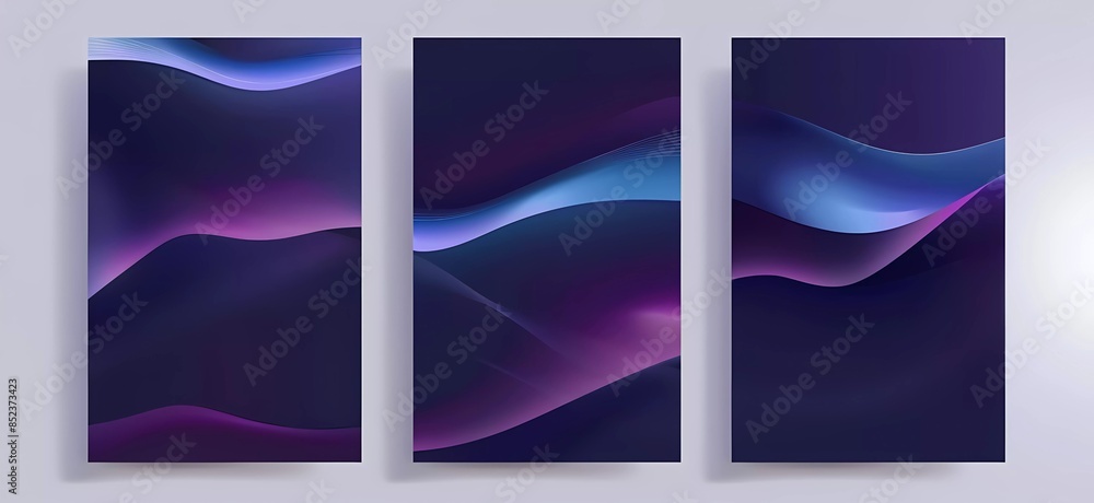 Collection of simple minimalist vertical gradient background vector design templates for posters, covers and banners in modern purple blue dark colors Collection of simple minimalist vertical gradient background vector design templates for posters, covers and banners in modern purple blue dark colors