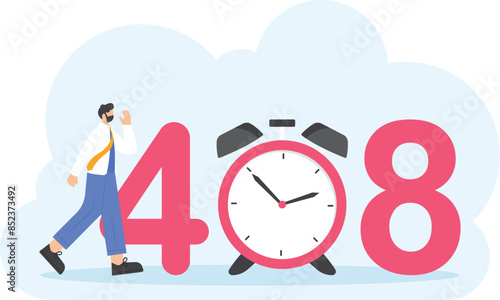 Error code 408 Request Timeout. The server disconnects the connection request because it takes too long. A visitor gets a 408 error message on a web page because of a network problem. illustration


