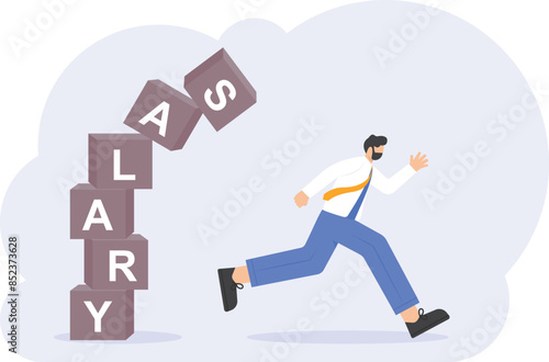 illustration of a worker or employee who is shocked because his salary has decreased. wages are decreasing. salary deduction. financial, income and employment problems. flat style illustration concept