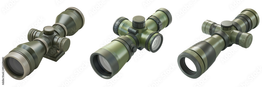Set of Rifle Scope isolated on transparent png background. Generative ai Set of Rifle Scope isolated on transparent png background. Generative ai