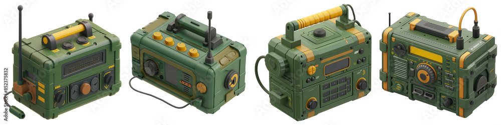Fototapeta premium Set of Tactical Radio isolated on transparent png background. Generative ai