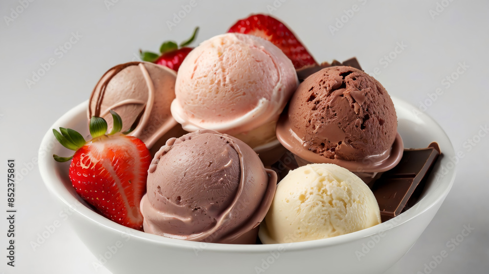 Scoop of vanilla and a strawberry ice cream together looking yummy, bowl of creamy vanilla and strawberry ice cream looking delicious. Scoop of vanilla and a strawberry ice cream together looking yummy, bowl of creamy vanilla and strawberry ice cream looking delicious.