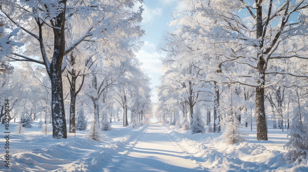 Winter scene with trees covered in snow in the park Winter scene with trees covered in snow in the park