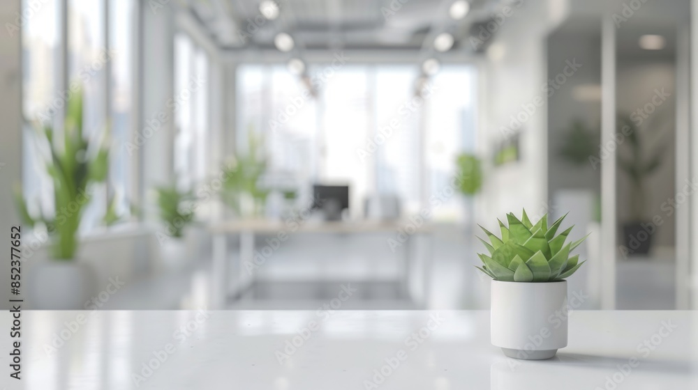 Modern Open Space Office Interior with White Minimalistic Design and Blurred Focus, Ideal for Backgrounds and Business Concepts Modern Open Space Office Interior with White Minimalistic Design and Blurred Focus, Ideal for Backgrounds and Business Concepts
