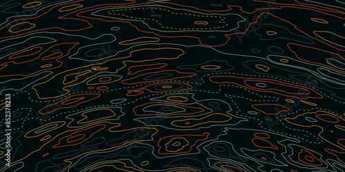 The stylized height of the topographic contour in lines and contours. Topographic map and landscape terrain texture grid. Wavy banner and color geometric form.