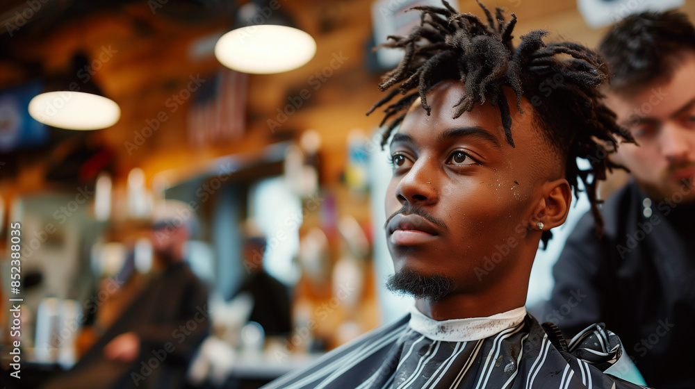 african man with modern hairstyle in barbershop, Ai generated Images african man with modern hairstyle in barbershop, Ai generated Images