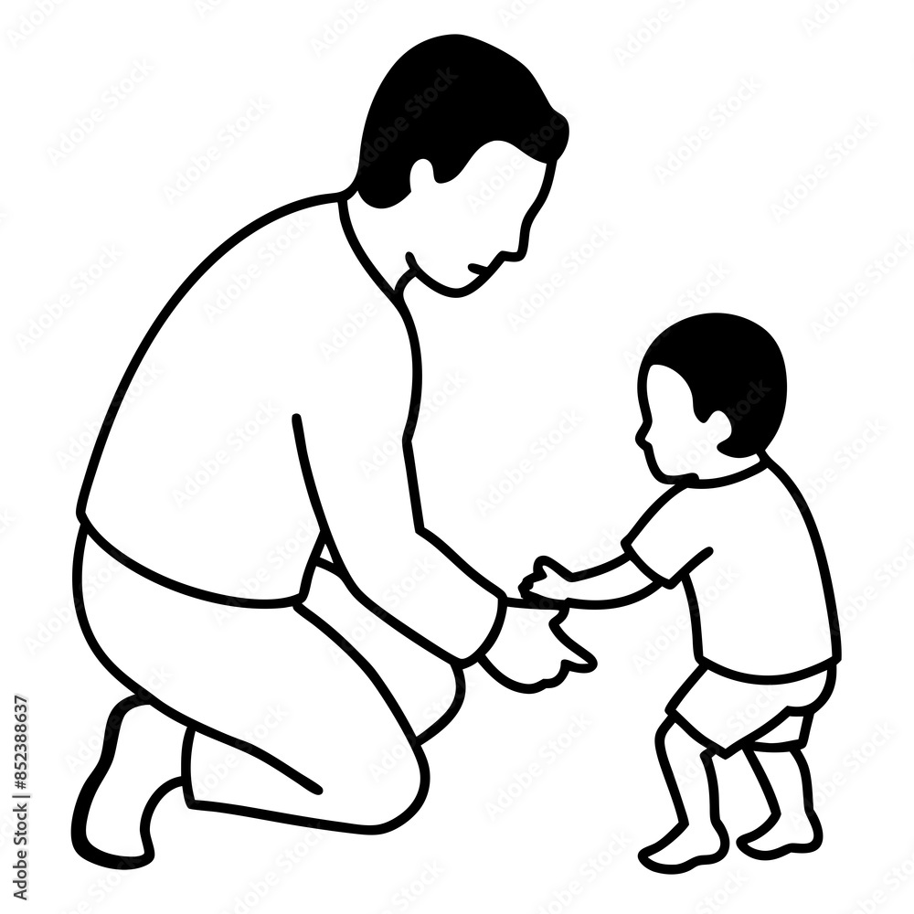 A baby playing with father line art vector illustration. A baby playing with father line art vector illustration.