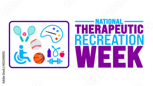 National Therapeutic Recreation Week background template. Holiday concept. Use a background, banner, placard, card, and poster design template with text inscription and standard color. vector